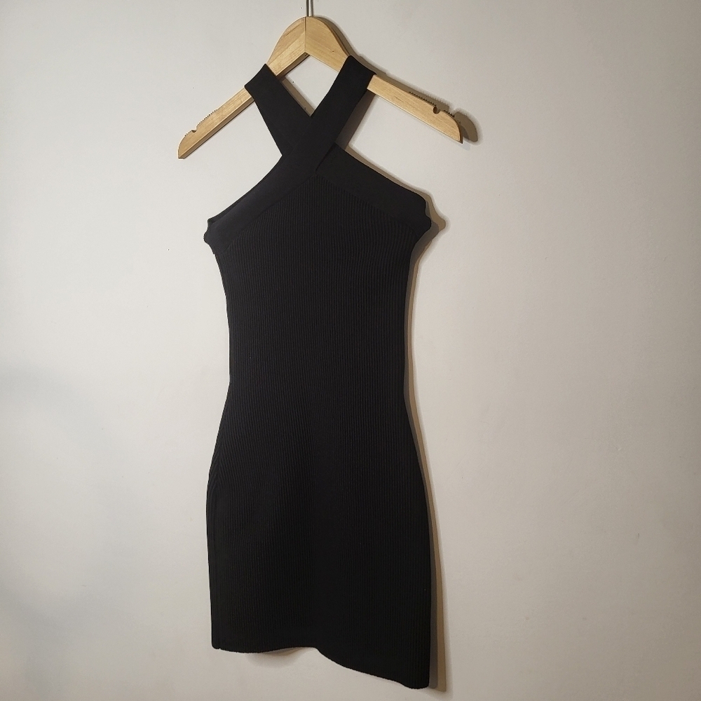 Aritzia Babaton Stretch Knit Sculpt Slim Criss Cross Mini Dress Black Size XS - Picture 2 of 9